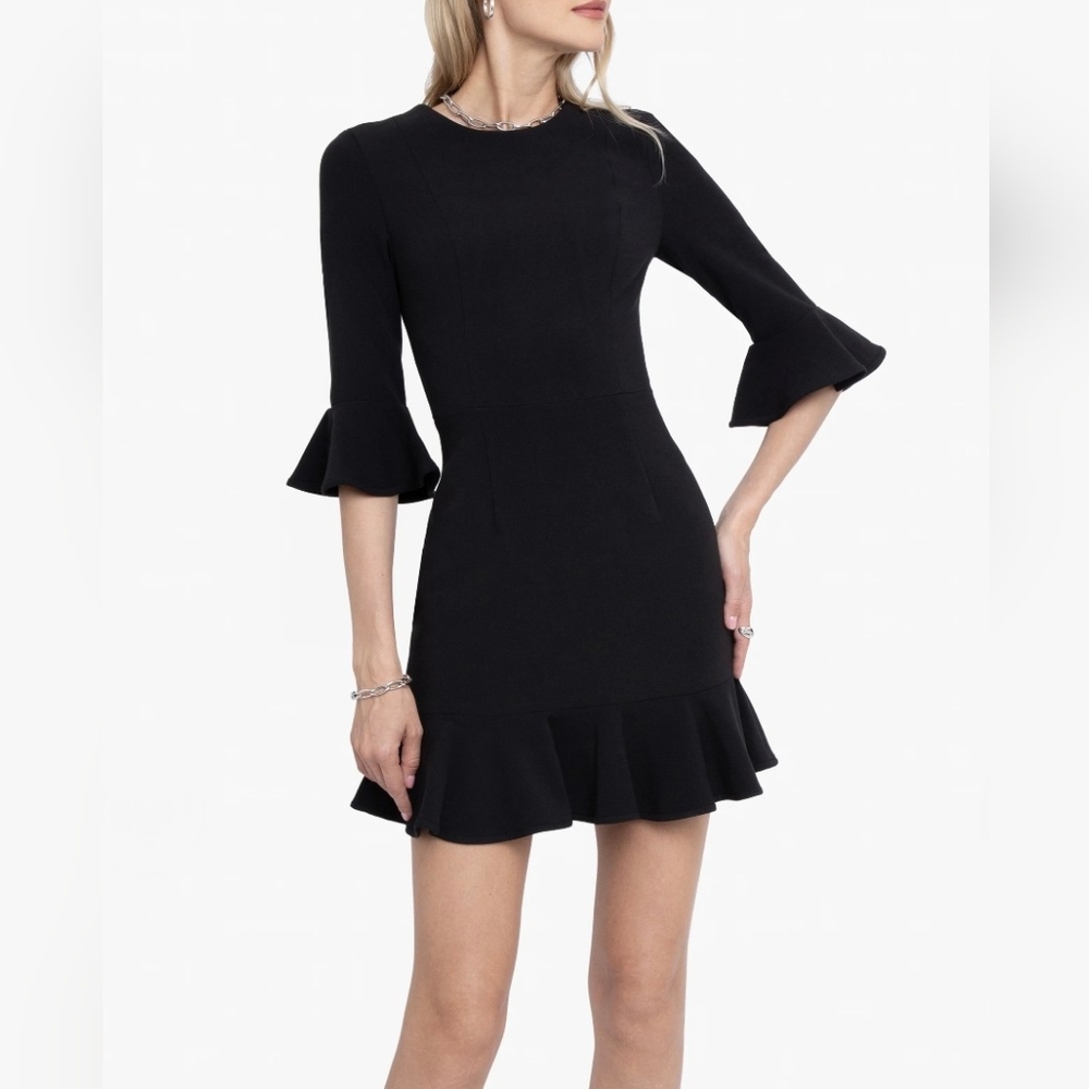 Black Halo Brooklyn Mini Dress With Bell Sleeves And Ruffle Hem
